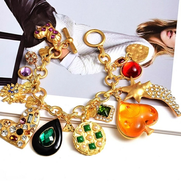 Colour Harmony Boutique Jewelry - "Charm" Statement Link Charm Bracelet, gold